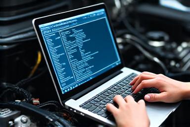 Technician working on ECU remapping with a high-performance laptop and diagnostic tools.